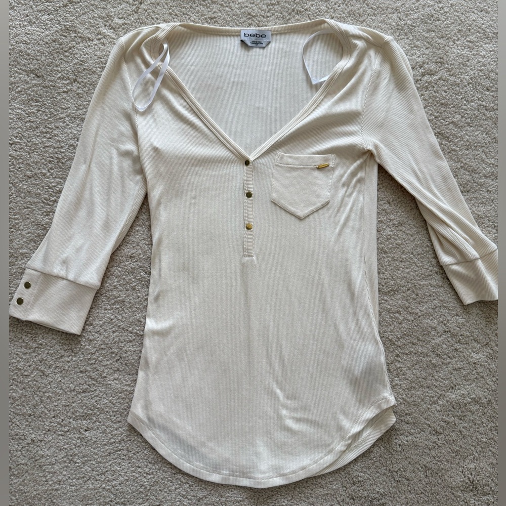 Bebe Cream Henley Size Small